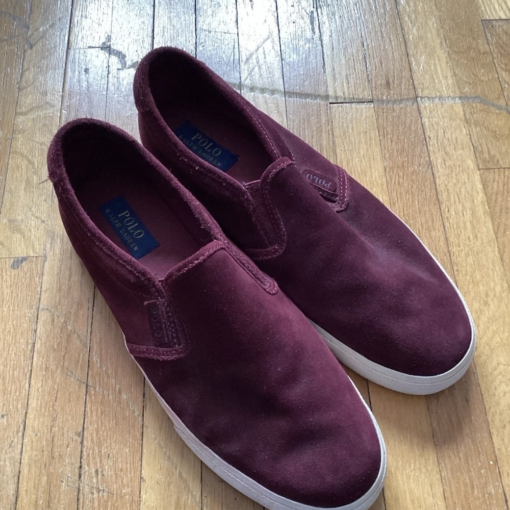 Polo Ralph Lauren Men's Size 11.5 Burgundy Nubuck VaughnSlip-On Sneakers,MINT
